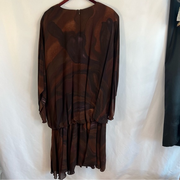 Vintage Lansford II Dress Drop Waist Batwing Sleeves Midi Plus Size 16 Brown Geo - Picture 6 of 7